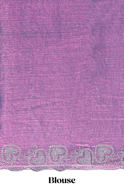 Puple stone work designer saree with self heartin design scallop border and matching blouse