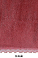 Maroon stone work floral motifs designer saree with self design scallop border and matching blouse