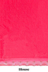 Pink stone work floral motifs designer saree with self design scallop border and matching blouse