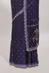 Violet stone work floral motifs designer saree with self design scallop border and matching blouse