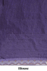 Violet stone work floral motifs designer saree with self design scallop border and matching blouse