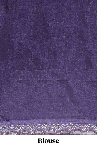Violet stone work floral motifs designer saree with self design scallop border and matching blouse