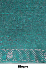 Green dotted stone work designer saree with self floral design scallop border and matching blouse