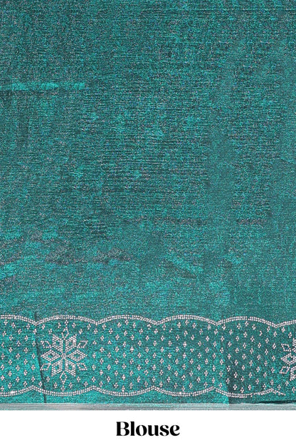 Green dotted stone work designer saree with self floral design scallop border and matching blouse