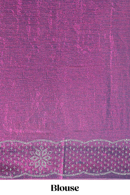 Purple dotted stone work designer saree with self floral design scallop border and matching blouse