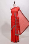 Pink striped floral design stone work designer saree with self scallop design border and matching blouse