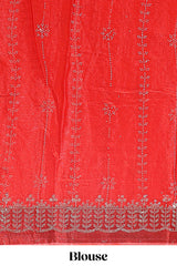 Pink striped floral design stone work designer saree with self scallop design border and matching blouse