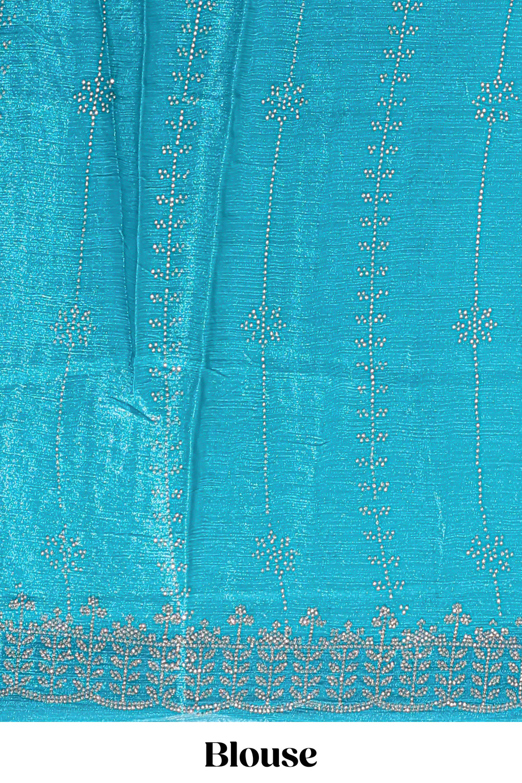 Blue striped floral design stone work designer saree with self scallop design border and matching blouse