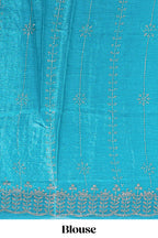 Blue striped floral design stone work designer saree with self scallop design border and matching blouse
