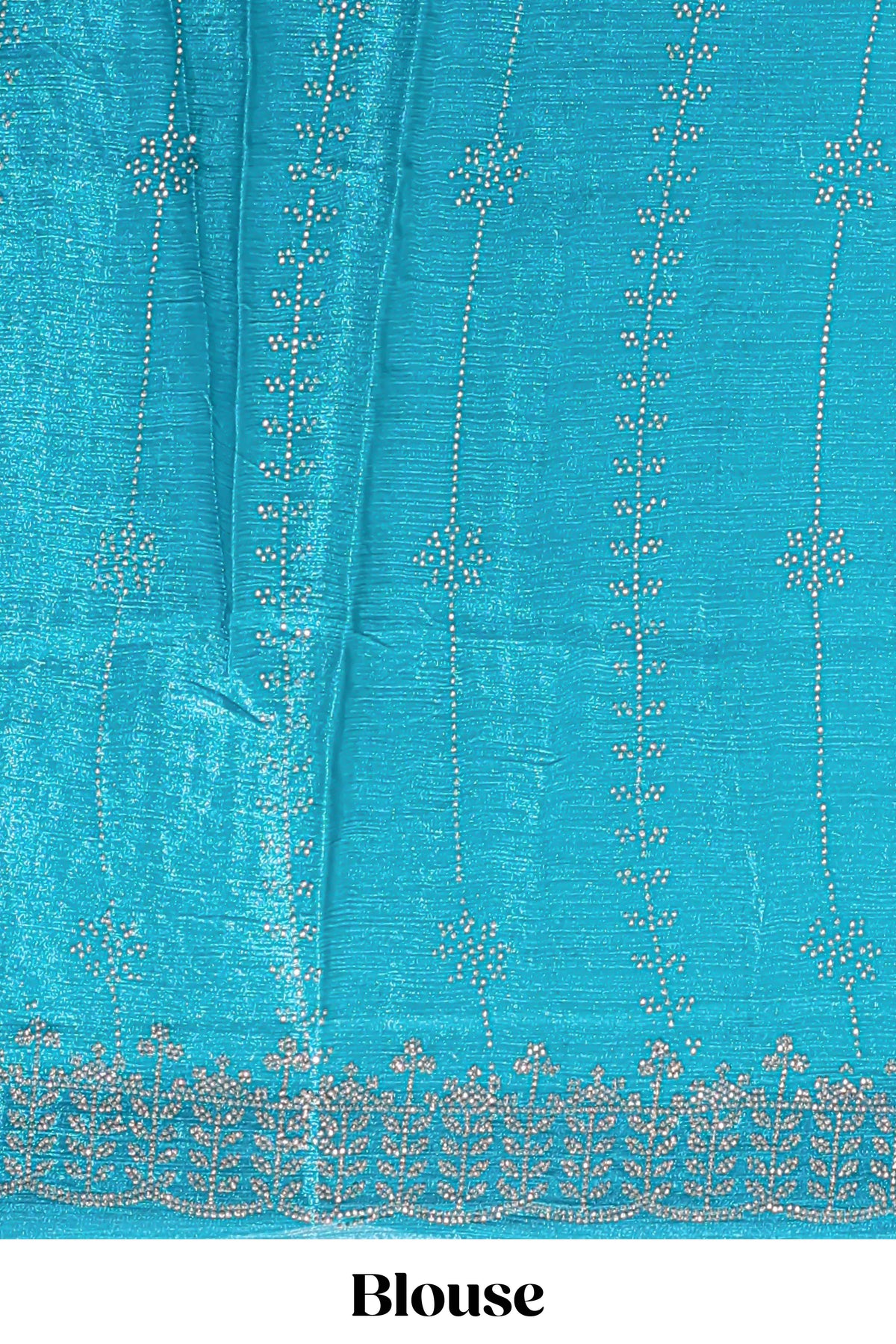 Blue striped floral design stone work designer saree with self scallop design border and matching blouse