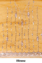 Mustard yellow saree with elegant sequin embellishments and a shimmering border along with matching blouse