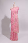 Baby pink saree with silver sequin wavy line embroidery floral motifs and a sparkling embellished border along with matching blouse