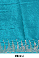 Teal blue saree with sequin striped embroidery scattered butti detailing and embellished border along with matching blouse