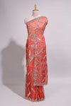 Dusty orange saree with sequin abstract wave embroidery and a detailed embellished border along with matching blouse