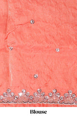 Dusty orange saree with sequin abstract wave embroidery and a detailed embellished border along with matching blouse