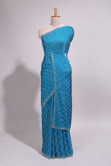Blue saree with all over scallop pattern embroidery sequin detailing and a delicate embellished border along with matching blouse