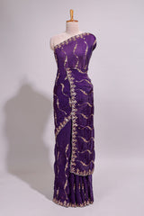 Purple saree with gold sequin wave pattern floral embellished border and matching designer pallu along with work blouse