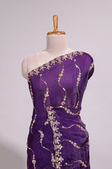 Purple saree with gold sequin wave pattern floral embellished border and matching designer pallu along with work blouse