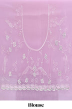 Pink floral design chamki work designer saree with self scallop border and matching blouse