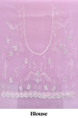 Pink floral design chamki work designer saree with self scallop border and matching blouse