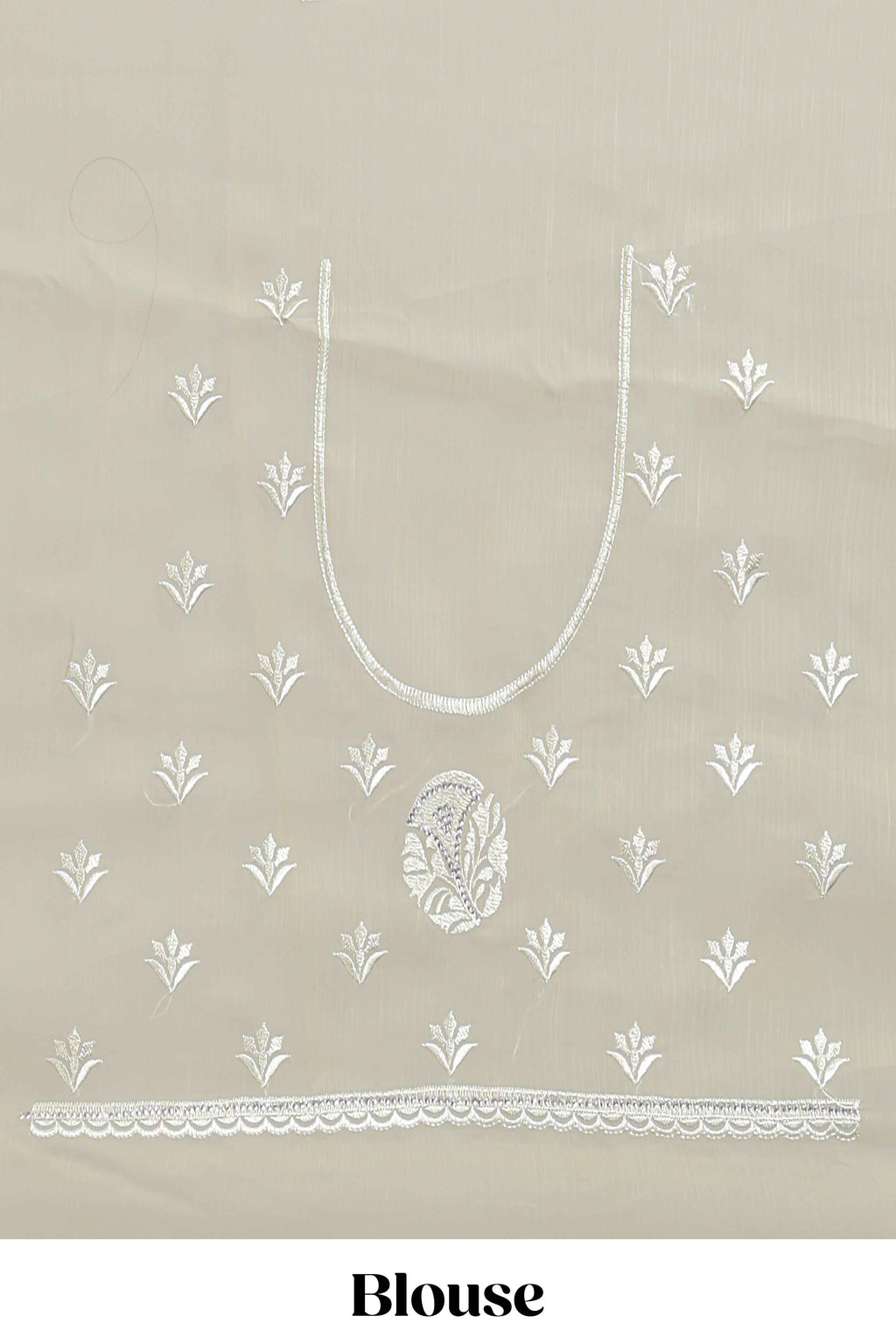 Olive green floral design chamki work designer saree with self scallop border and matching blouse
