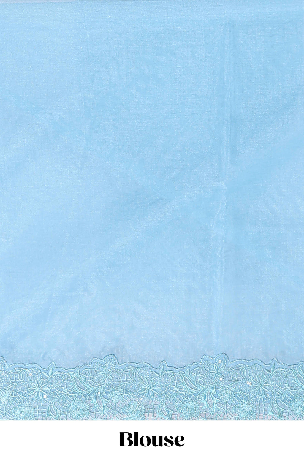 Blue floral design chamki work designer saree with self scallop border and matching blouse