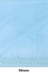 Blue floral design chamki work designer saree with self scallop border and matching blouse