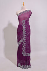 Purple saree with silver sequin wave patternembellished scallop border and matching designer pallu along with work blouse