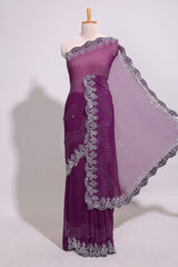Purple saree with silver sequin wave patternembellished scallop border and matching designer pallu along with work blouse