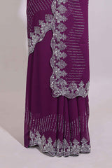 Purple saree with silver sequin wave patternembellished scallop border and matching designer pallu along with work blouse