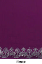 Purple saree with silver sequin wave pattern  embellished scallop border and matching designer pallu along with work blouse