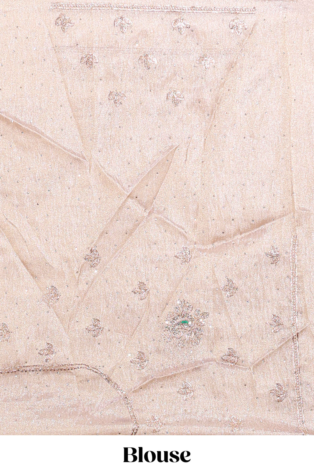 Beige floral designed tissue silk designer saree with self scallop border and matching blouse