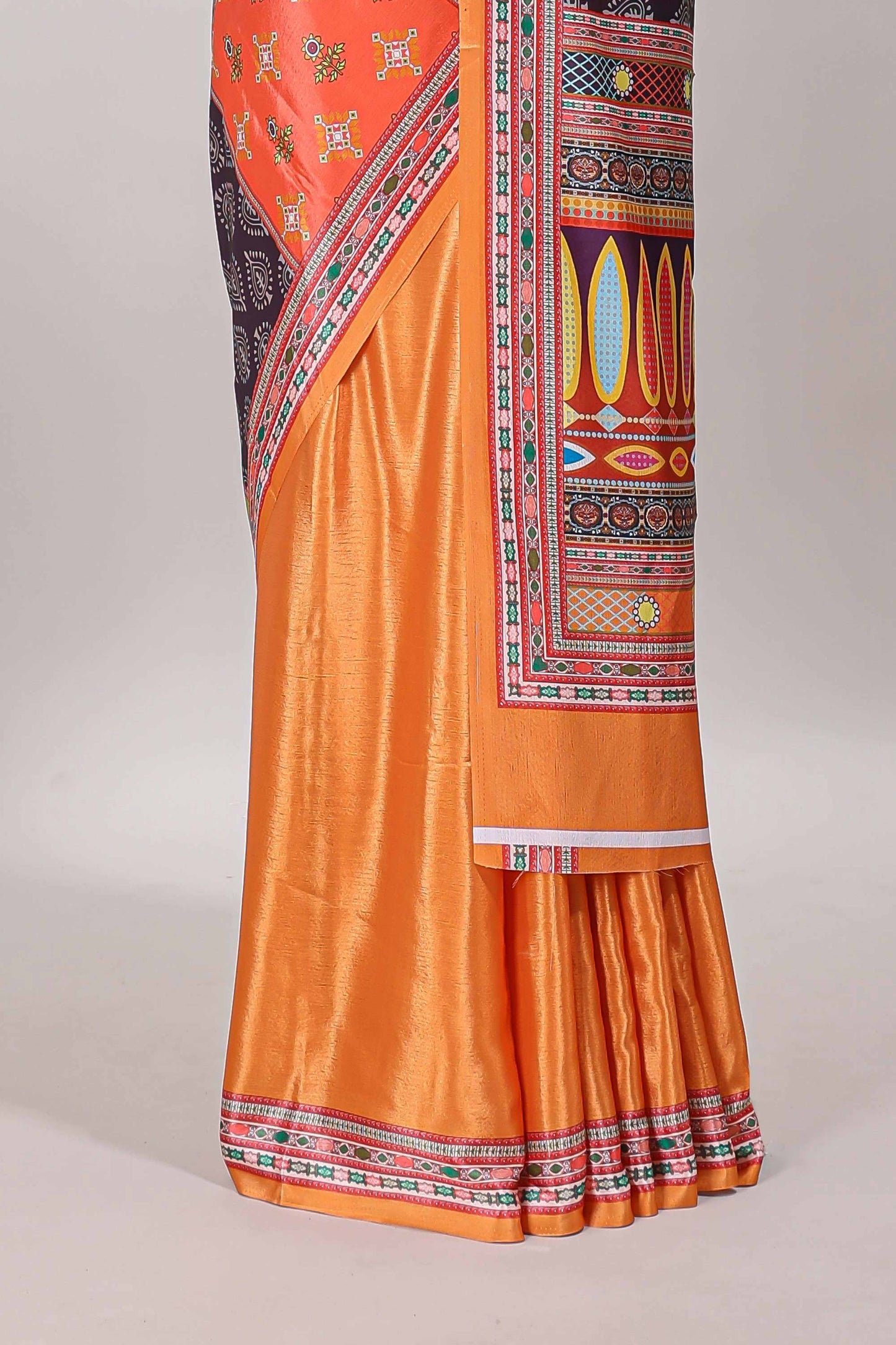 Orange geometric pattern & floral design masakali saree with self border and matching blouse