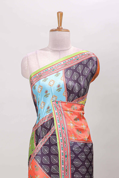 Green geometric pattern & floral design masakali saree with self border and matching blouse