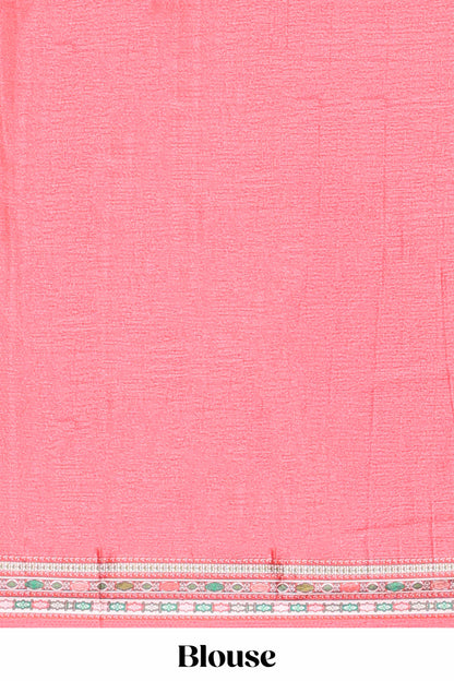 Peach geometric pattern & floral design masakali saree with self border and matching blouse