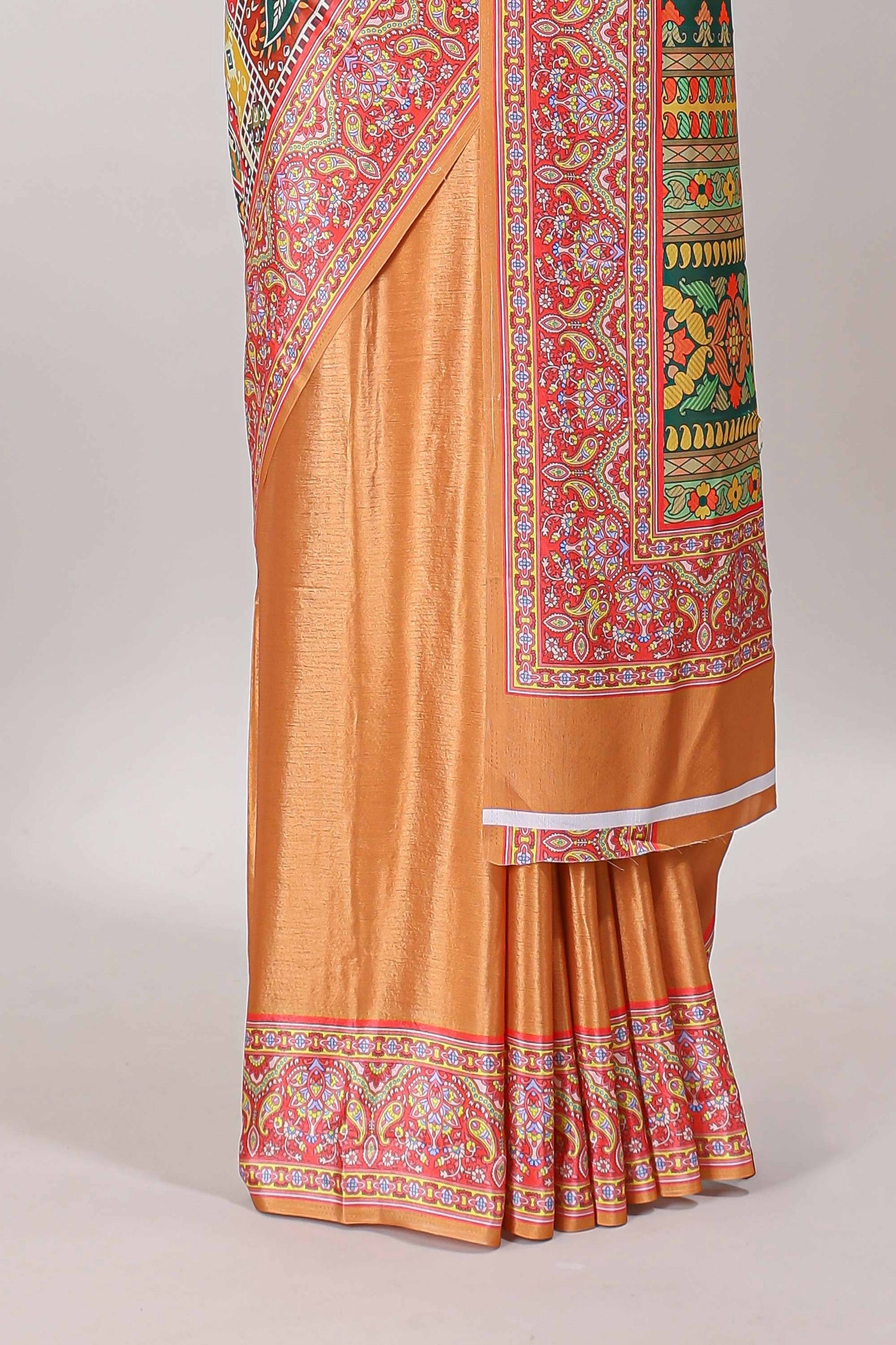 Orange geometric & ikkat design masakali saree with self border and matching blouse