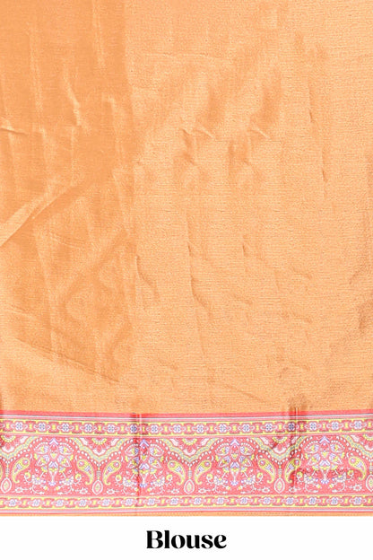Orange geometric & ikkat design masakali saree with self border and matching blouse