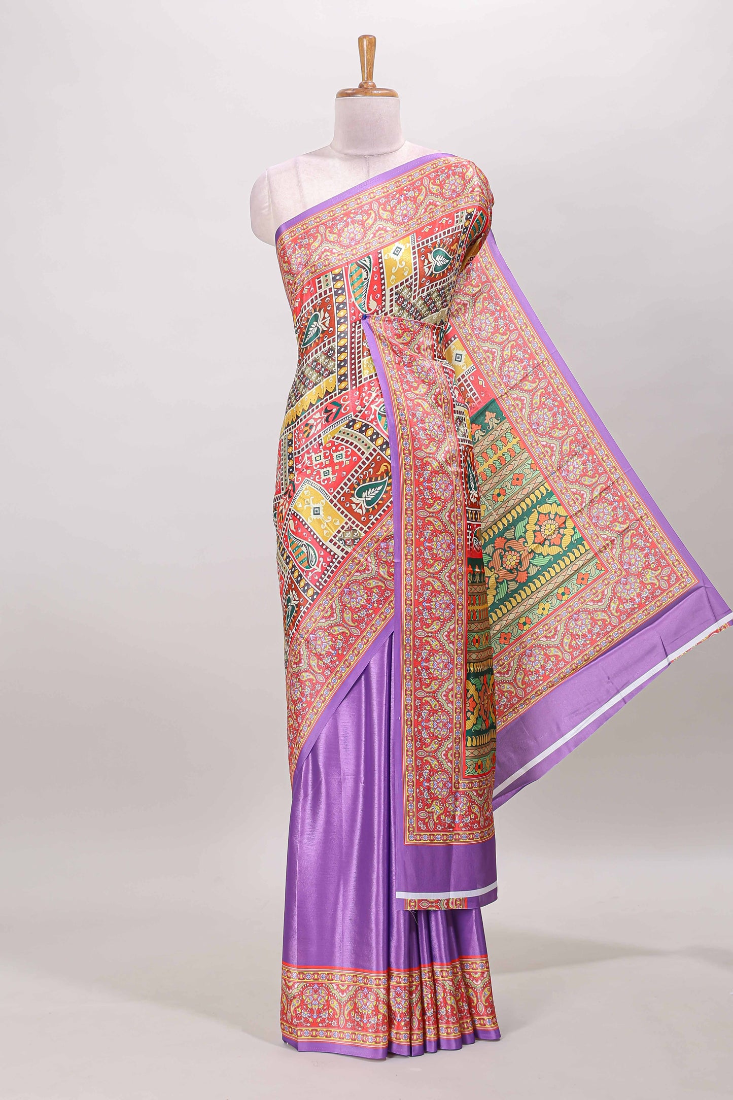 Lavender geometric & ikkat design masakali saree with self border and matching blouse