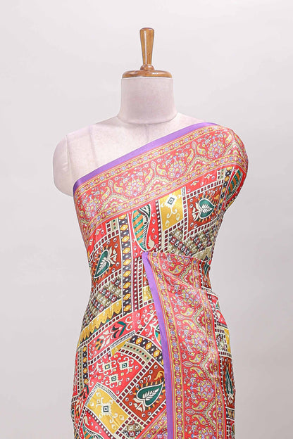 Lavender geometric & ikkat design masakali saree with self border and matching blouse