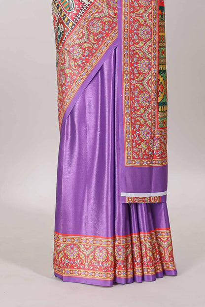 Lavender geometric & ikkat design masakali saree with self border and matching blouse