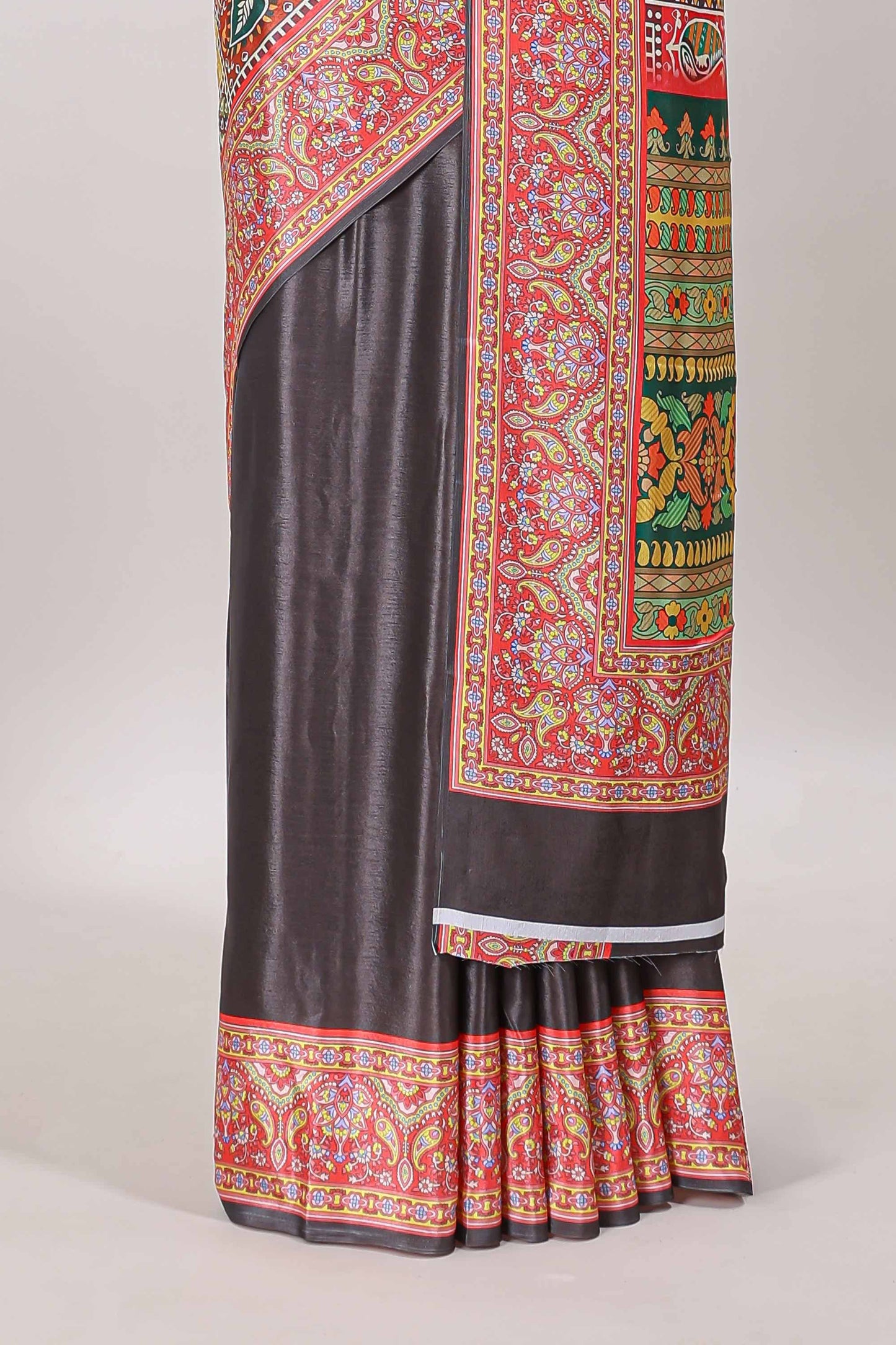 Brown geometric & ikkat design masakali saree with self border and matching blouse