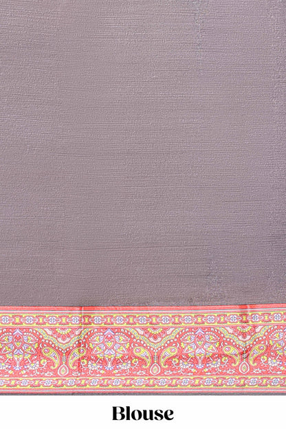 Brown geometric & ikkat design masakali saree with self border and matching blouse