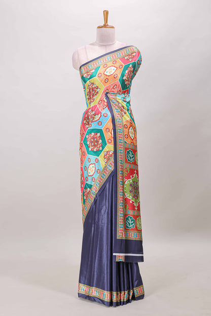 Royal purple hexa floral desgin masakali saree with self border and matching blouse