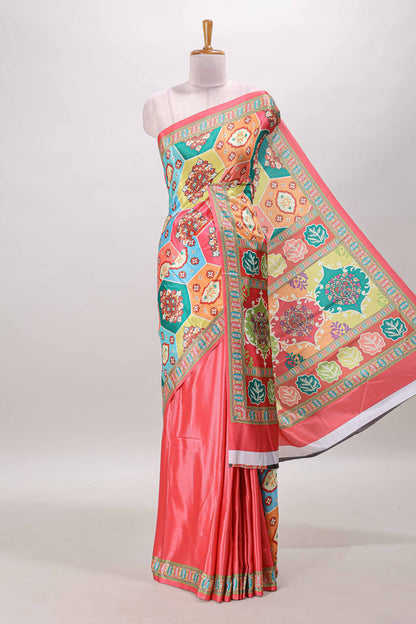 Pink hexa floral desgin masakali saree with self border and matching blouse