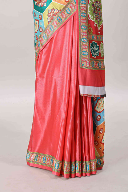 Pink hexa floral desgin masakali saree with self border and matching blouse