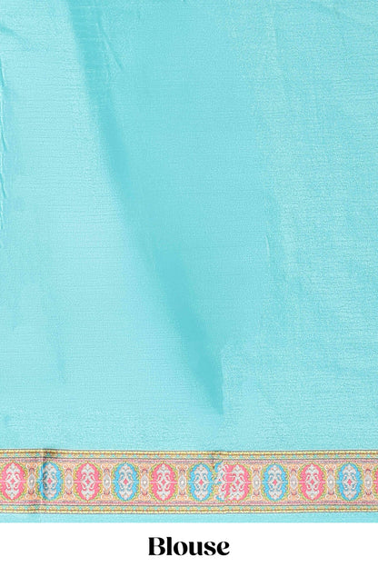 Turquoise blue hexa floral desgin masakali saree with self border and matching blouse