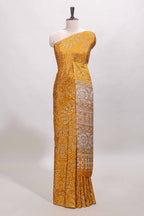 Borderless mustard floral design georgette saree with printed pallu and matching blouse
