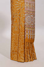 Borderless mustard floral design georgette saree with printed pallu and matching blouse