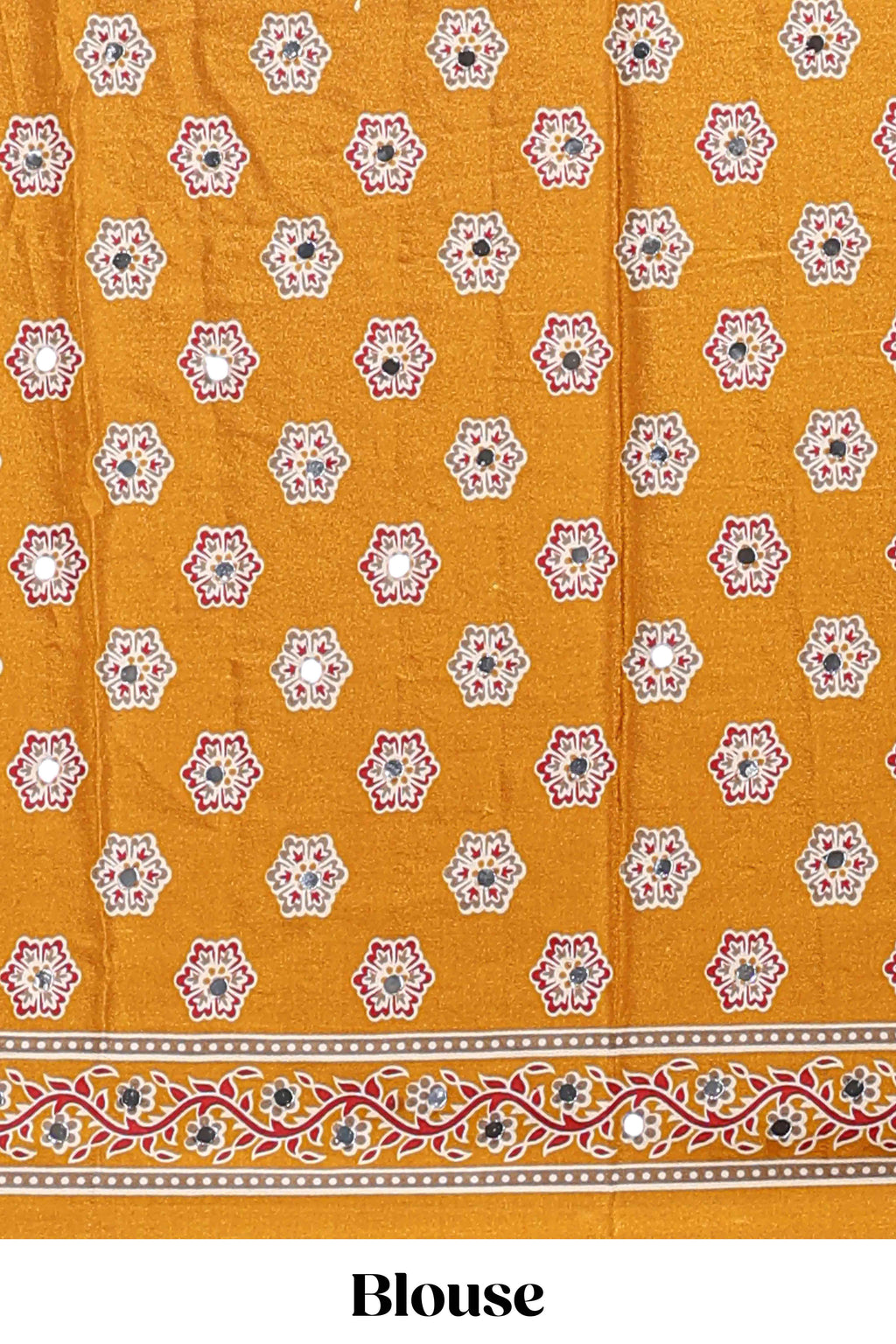 Borderless mustard floral design georgette saree with printed pallu and matching blouse