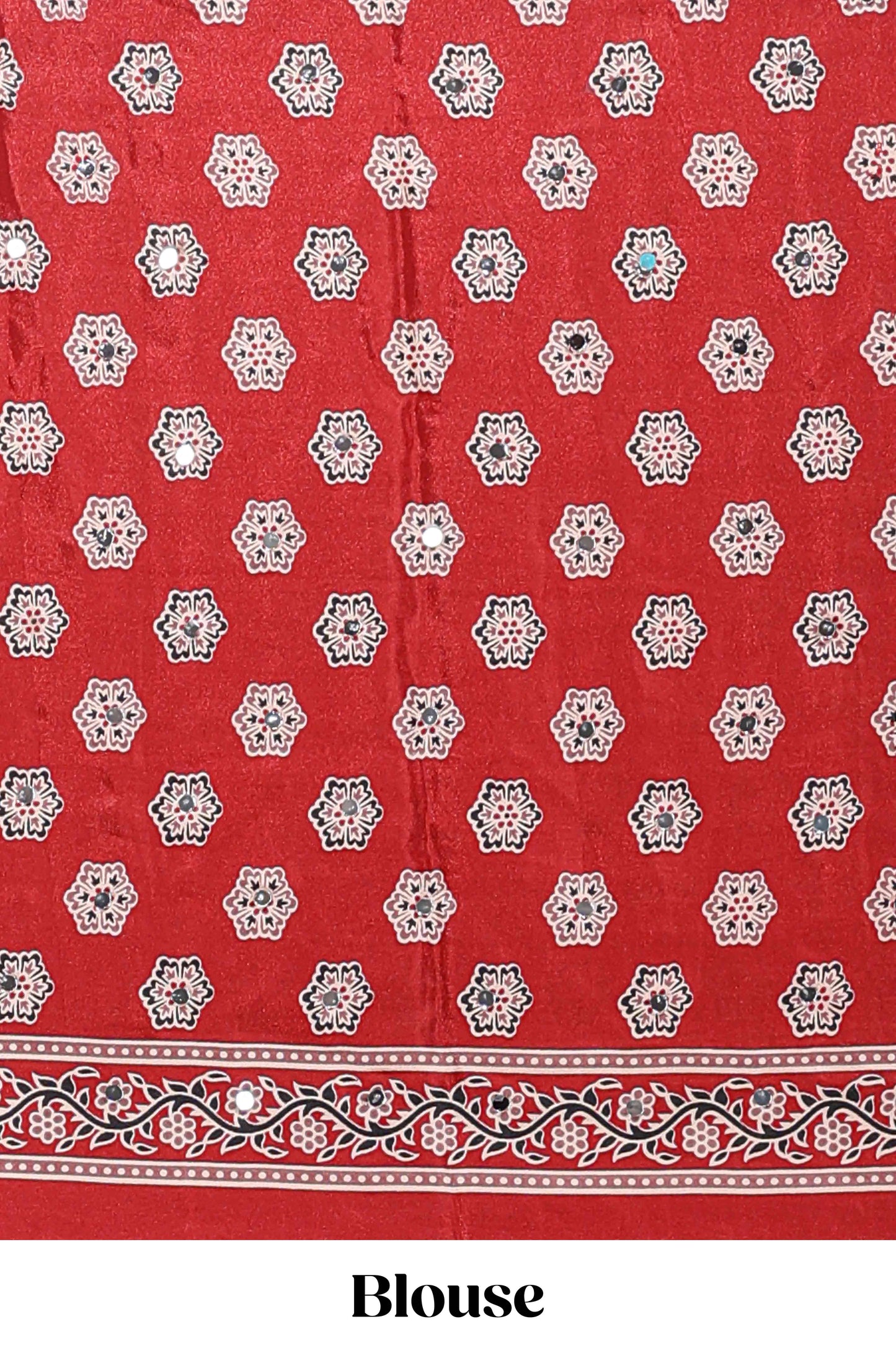 Borderless red floral design georgette saree with printed pallu and matching blouse